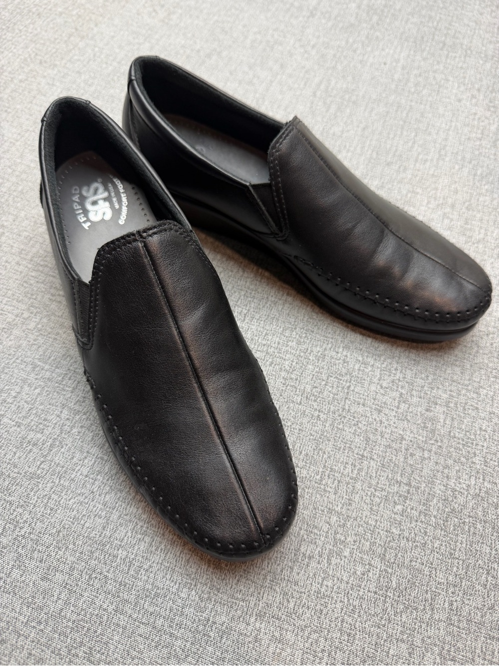 SAS Womens Dream Black Leather Slip On Wedge Loafers Shoes